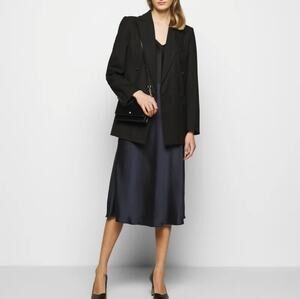 Lauren Ralph Lauren Black Label Navy Blue Satin A-Line Midi Skirt Silk Feel 14